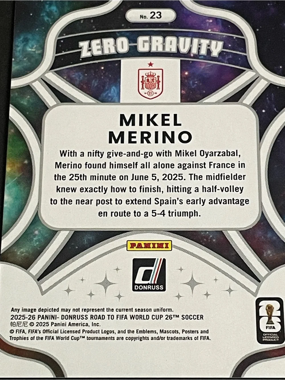 2025-26 Donruss Road to FIFA World Cup Mikel Merino Spain Zero Gravity Card